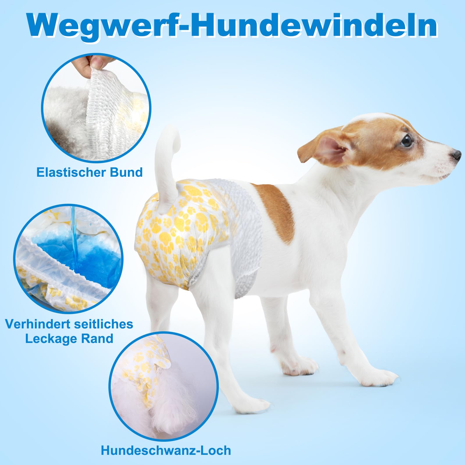 Hunde Windeln, 30 Stück XL Anziehbare Einweg Hundewindeln für Hündinnen, Rüdenwindeln mit 360° elastischem Bund (XL, stück, 30)