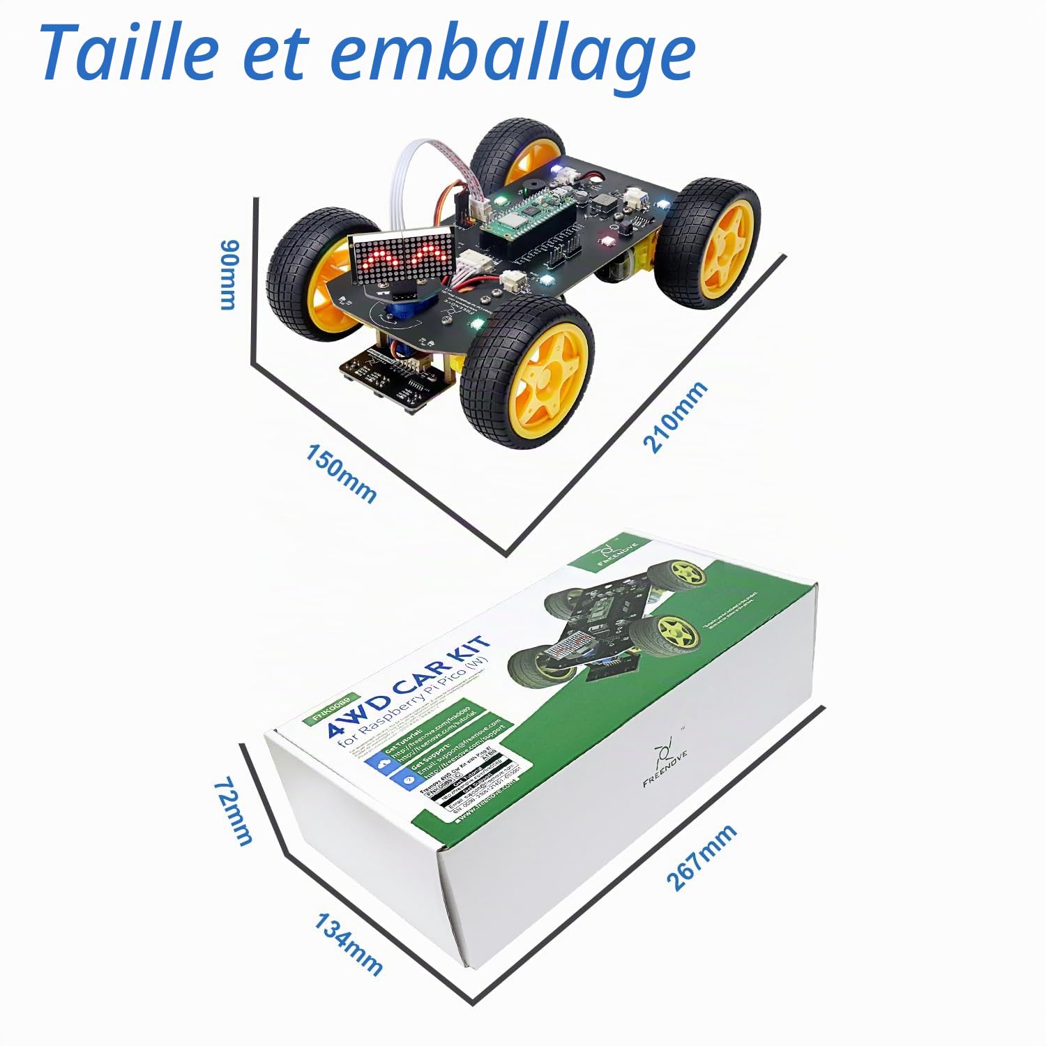 Freenove 4WD Car Kit for Raspberry Pi Pico W (Included) (Compatible with Arduino IDE), Dot Matrix Expressions, Obstacle Avoidance, Line Tracking, Light Tracing, Colorful Light, App
