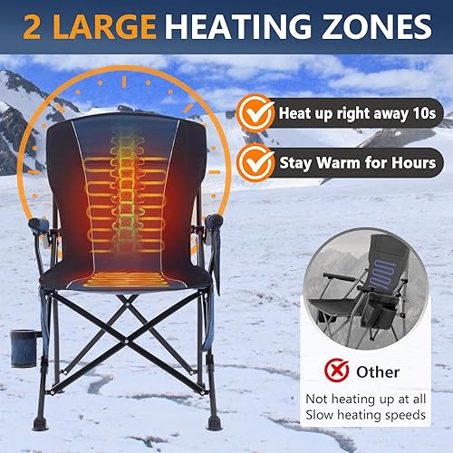 Miniatura 4 de Homcosan Silla de camping con calefacción para exteriores, sillas plegables con 3 niveles de calor para respaldo y asiento, sillas de césped