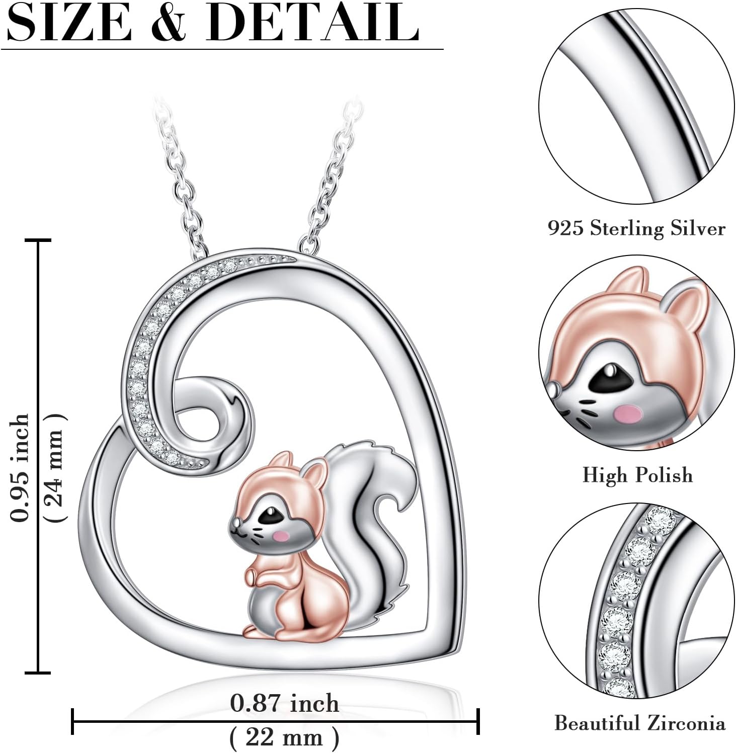 Alphm Heart Animal Necklace for Women 925 Sterling Silver Giraffe/Bunny/Squirrel/Panda/Hedgehog/Ladybug/Cat/Dachshund/Peacock Pendant Necklace Animal Jewelry Persents for Daughter Sister - Image 6