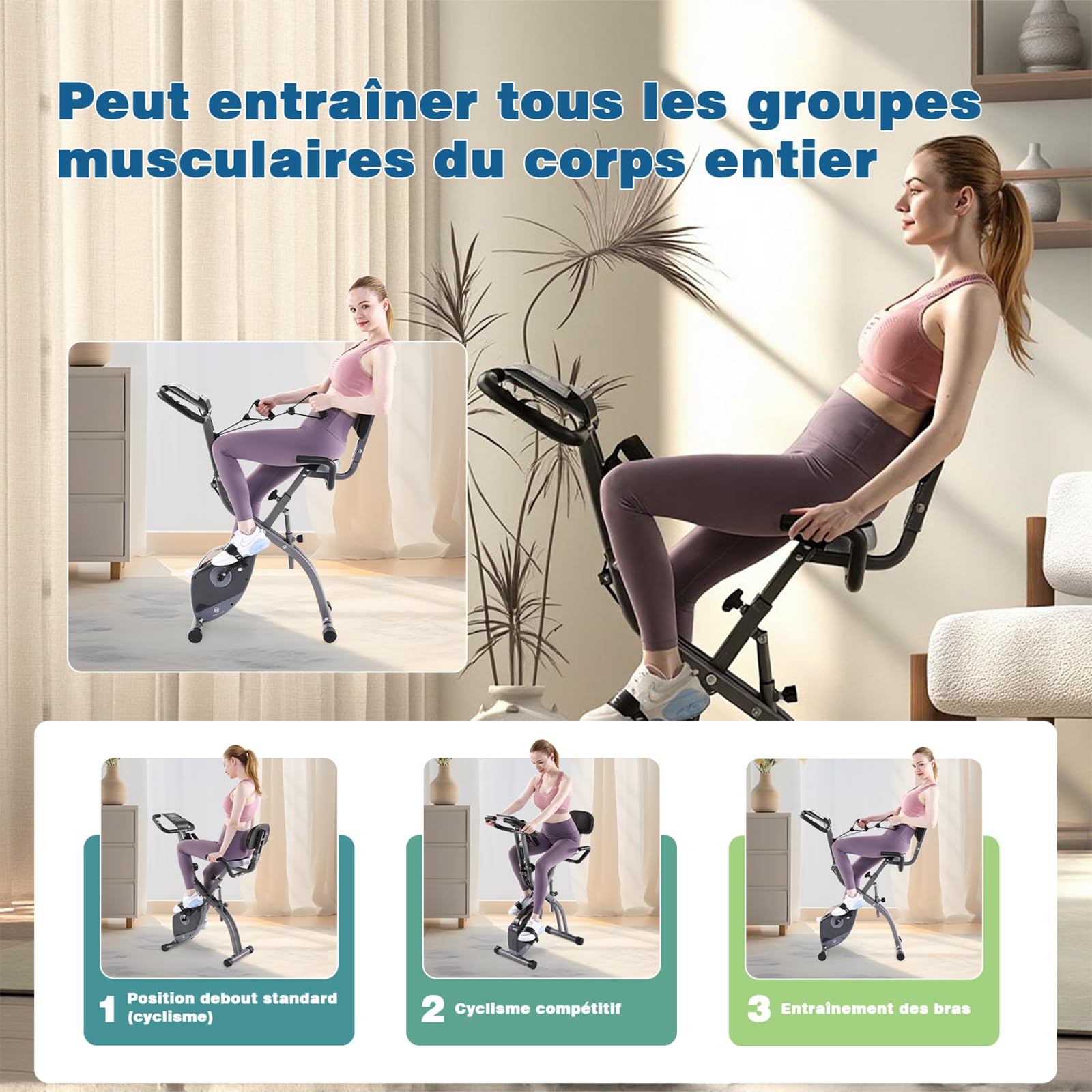 Vélo d'appartement pliable avec 10 niveaux de résistance magnétique réglable | Vélo stationnaire pliable droit et incliné est le vélo d'entraînement parfait pour un usage domestique
