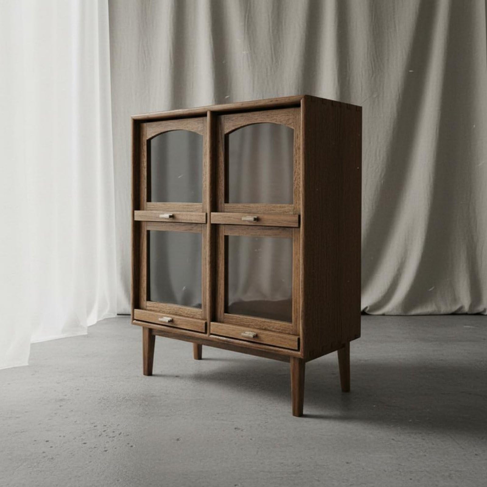 Colcolo Mini Credenza in Miniatura Armadio Vetrina Scaffale in Legno con Struttura Artigianale E Vetro Scorrevole Stile Minimal Rustico Adatta a Collezionisti, Tradizionale, Rustico-B