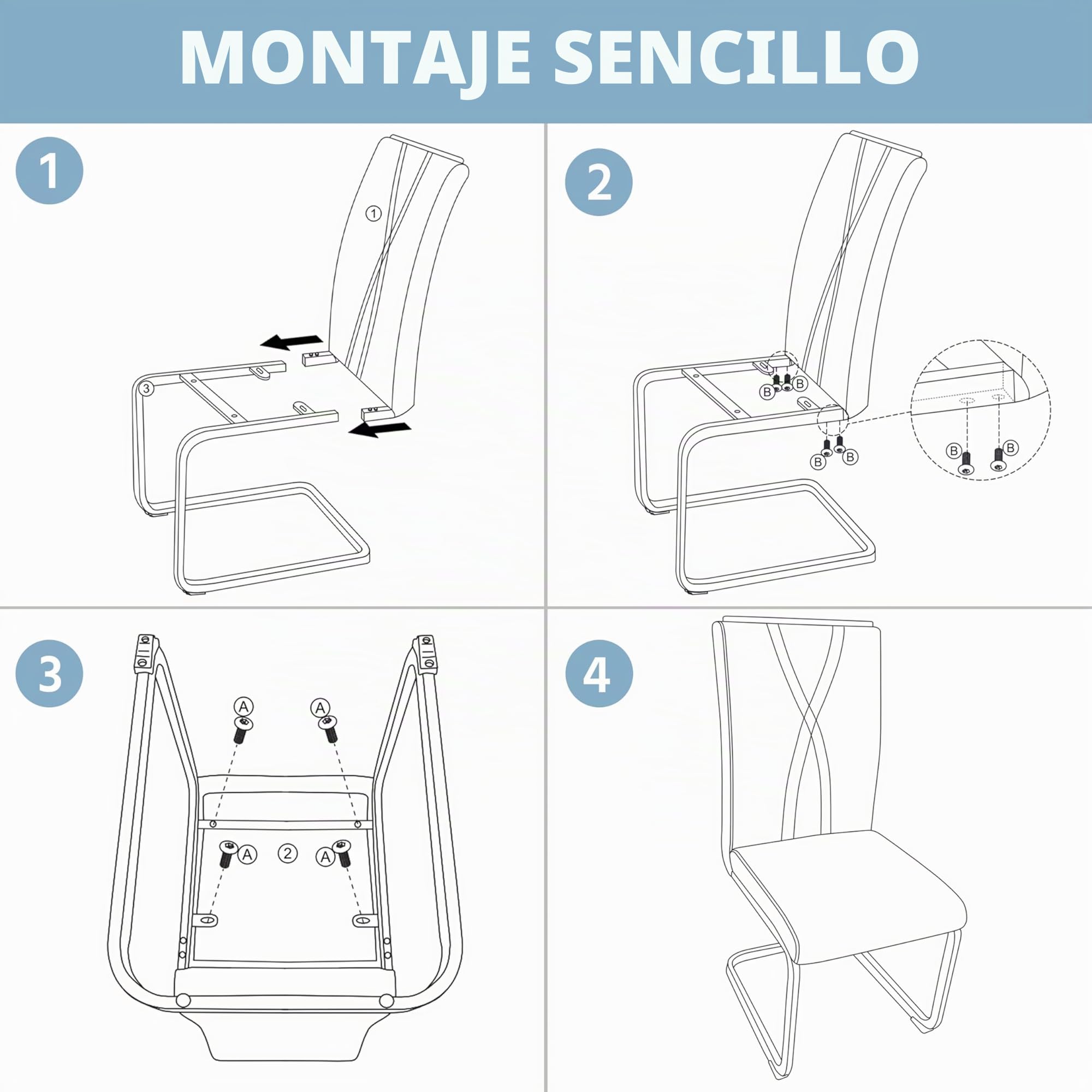 Yaheetech Juego de 4 Sillas de Comedor Cocina Moderna Piel Sintética Blanca | Conjunto de 4 Sillas de Cocina, Sillón Tapizado de Piel Sintética, Pata de Metal, Silla Modernas, Asinto Tapizado