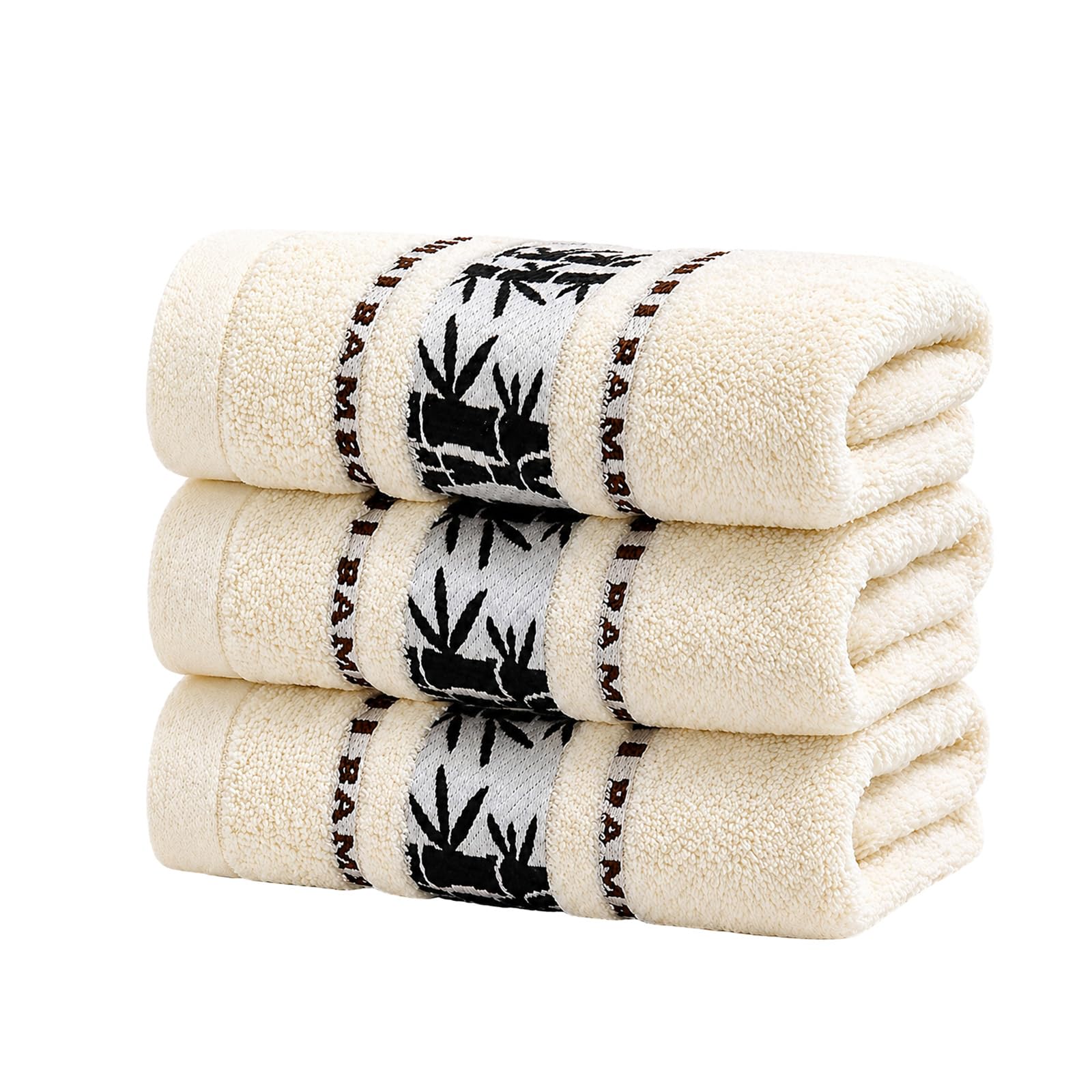 Minifactory 3PCS Bamboo Fiber Towel Set, Ultra Soft Quick Dry Wash Cloths with Bamboo Pattern, 450GSM Absorbent Bathroom Towels, Modern Rectangular Face Towels for Home Bathroom Use (White)