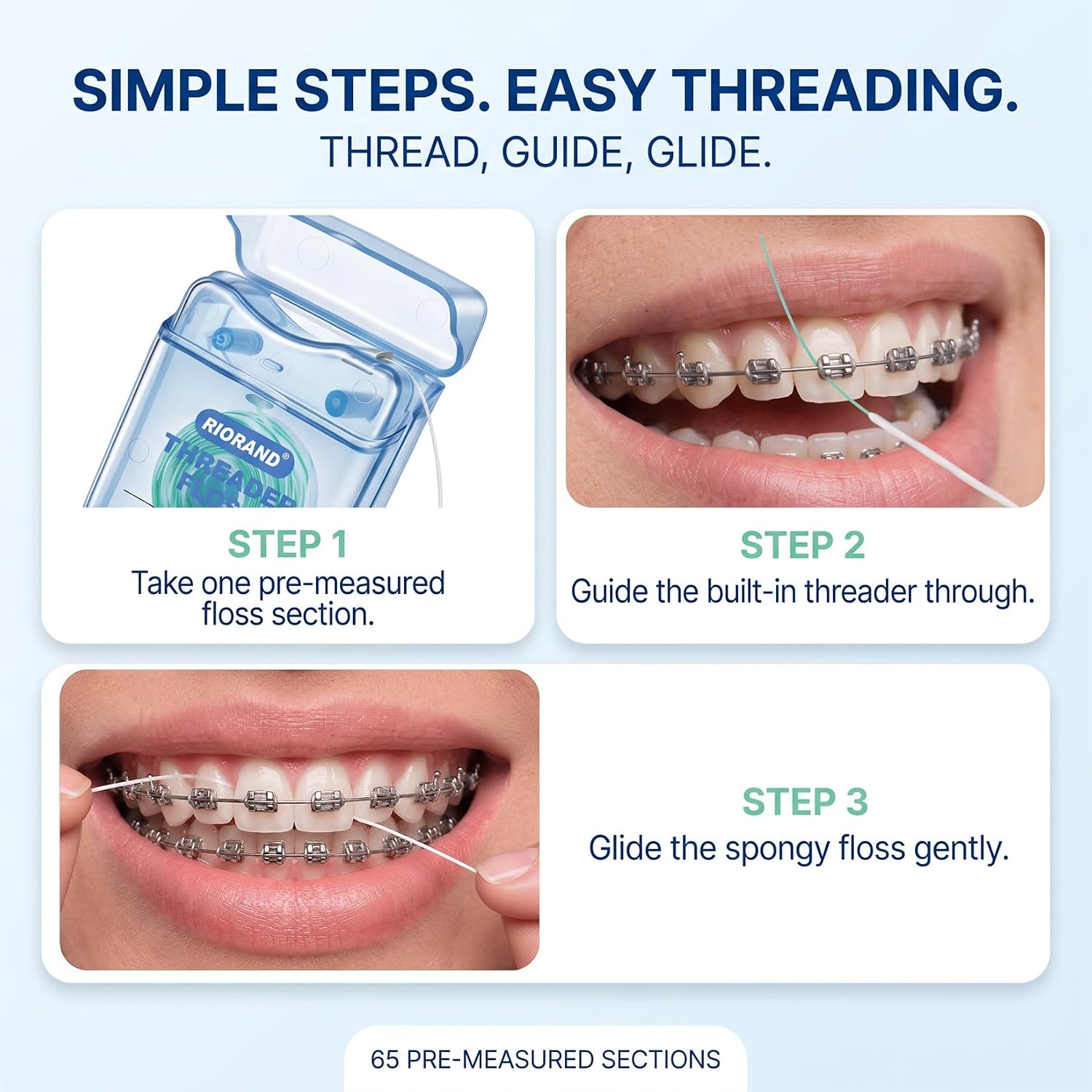 RioRand 2-in-1 Threader Floss for Braces, Bridges & Implants image 4