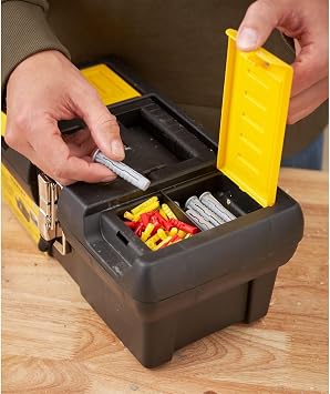 STANLEY 2000 Series Toolbox with Metal Latch, 2 Lid Organisers, Portable Tote Tray for Tools, 12.5 inch, 1-92-064