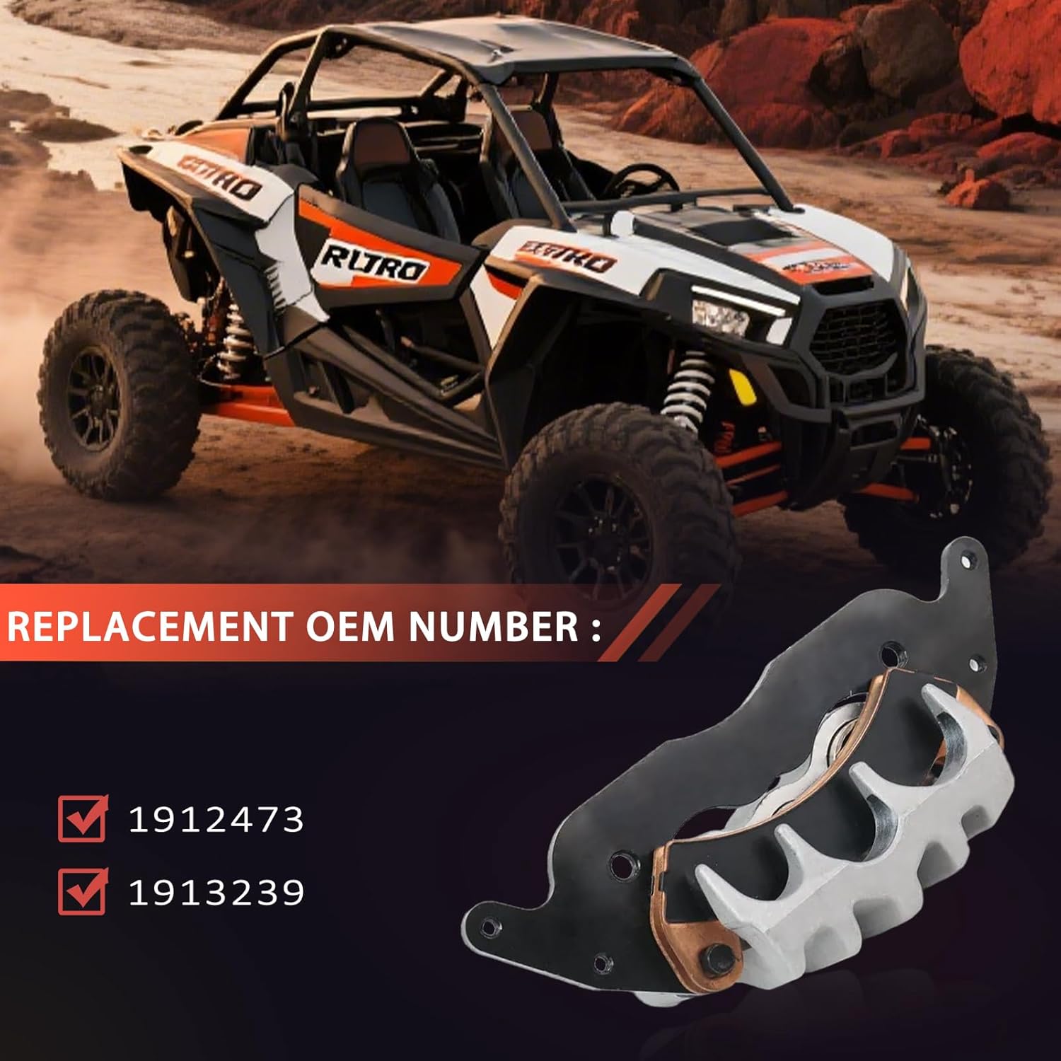 Front Brake Calipers and Sintered Pads Compatible with Polaris RZR-Turbo RZR-PRO-XP General-XP-4-1000 Replace 1912473 1913239(Left)