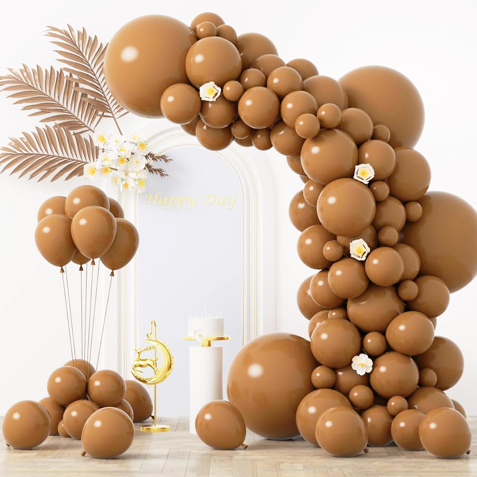 Voircoloria 130pcs Brown Balloons Garland Arch Kit, 18 12 10 5 Inch