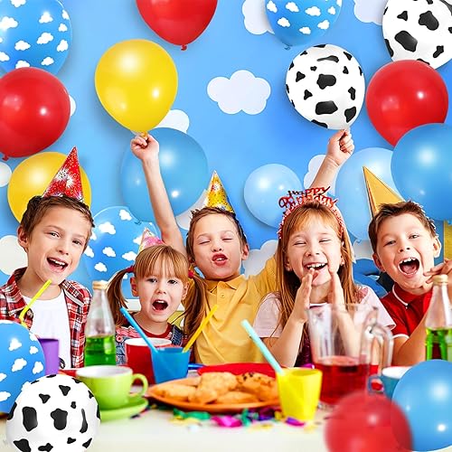 Miniatura 5 de Globos inspirados en juguetes de historia, globos de dibujos animados, decoraciones de fiesta de cumpleaños, estampado de vaca, azul cielo, nube,