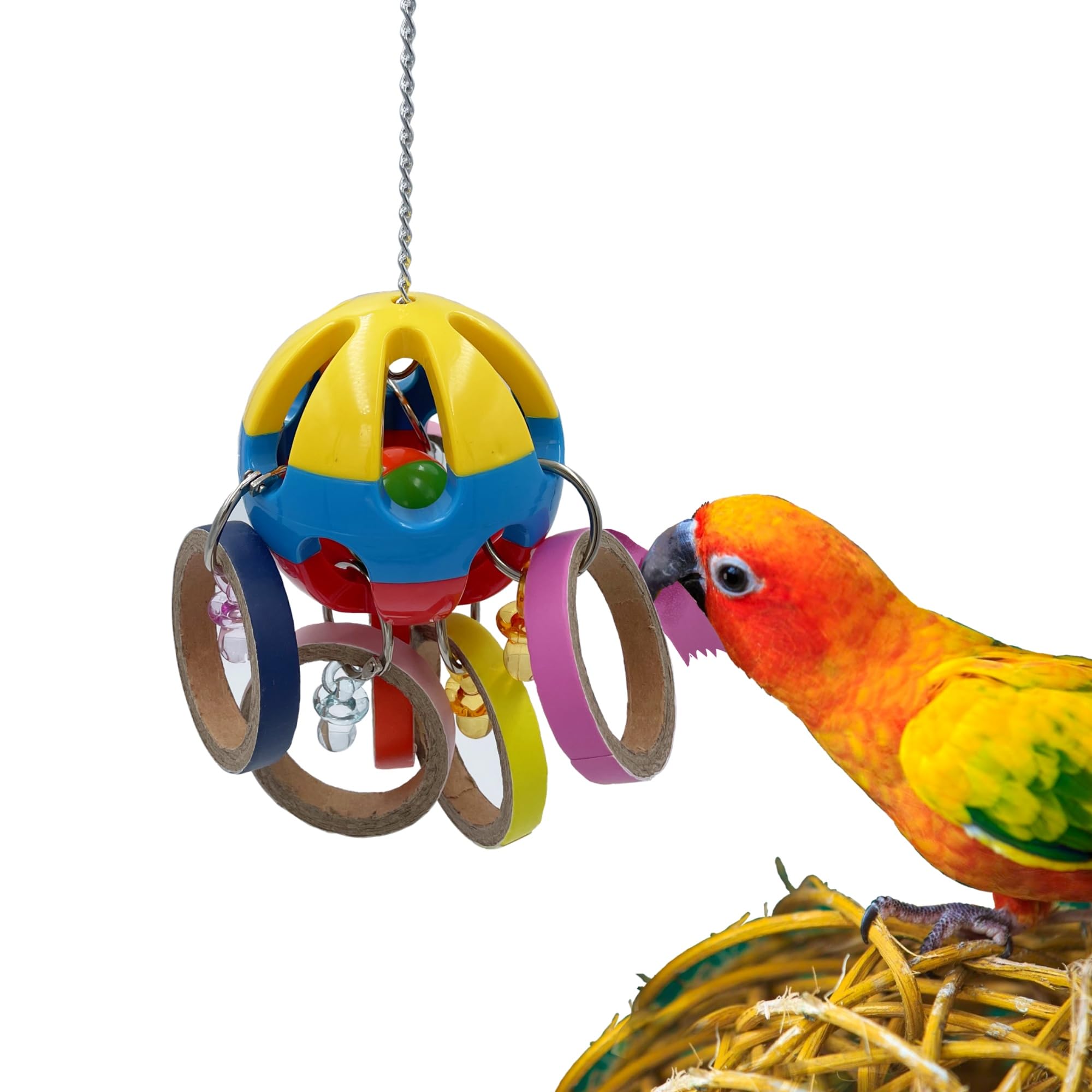 GILYGI Bird Parrot Plastic Ball Toys with Colorful Cardboard Bagel and Acrylic Pacifiers for Parrot African Grey Cockatoo Cockatiel Sun Conures