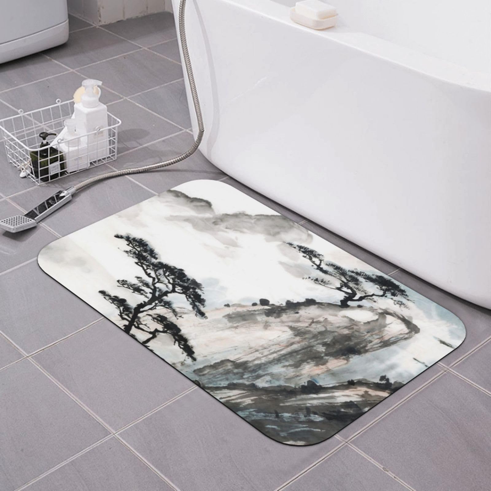 Finis les glissades avec le tapis de bain absorbant en diatomite Foggy Mountain pour cuisine