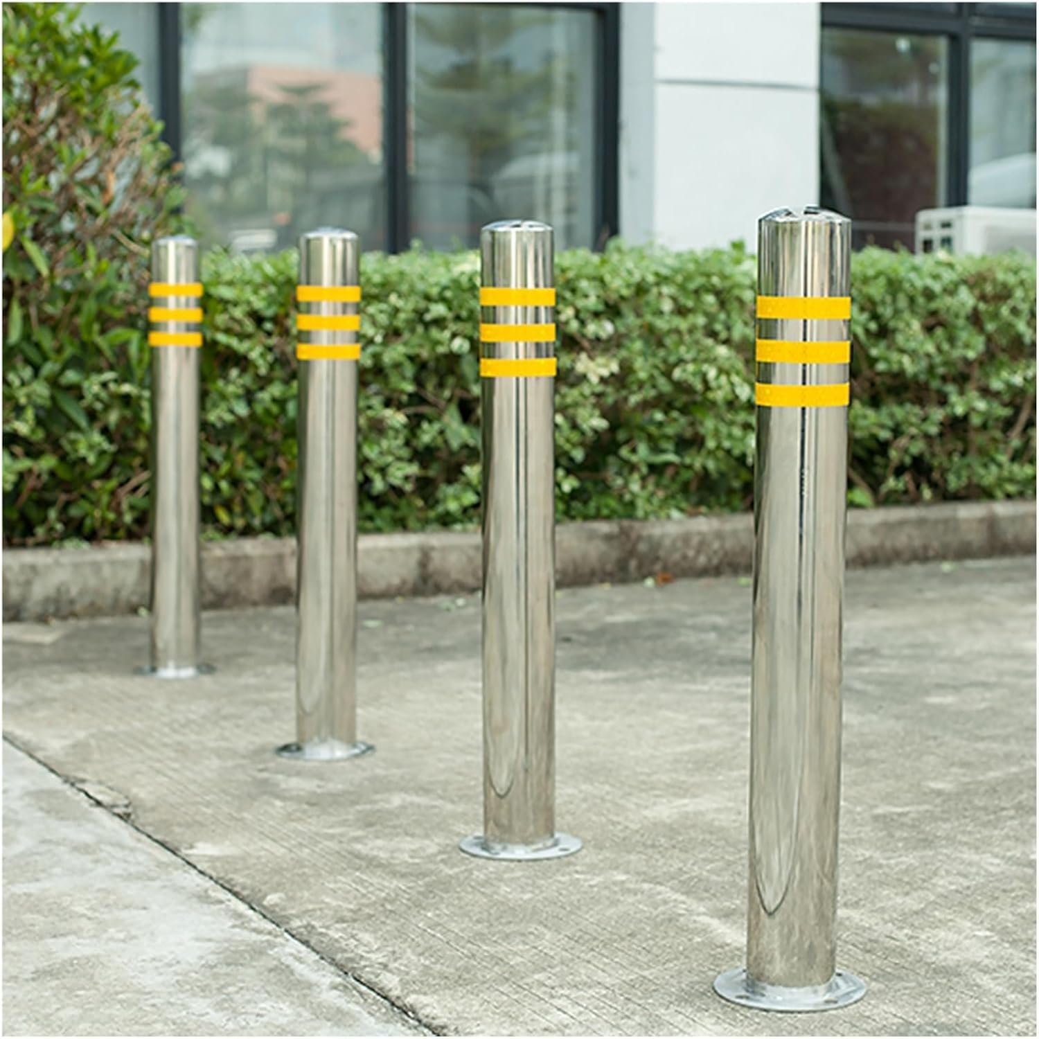 Driveway Barrier Traffic Barricade Traffic Delineator Posts Permanent, Factory/Construction Site Industrial Safety Caution Cones Bollard, Stainless Steel Driveway Reflect,4 Pcs-75cm/29.5in Tall
