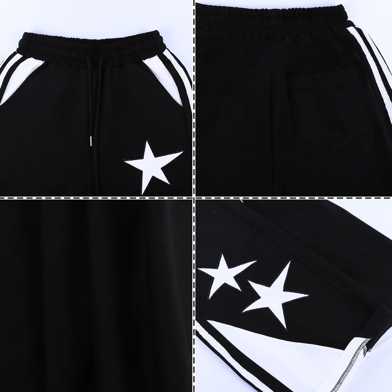 Womens Y2k Striped Sweatpants Star Patchwork Straight Leg Drawstring Baggy Sweatpants with Pockets - Image 4