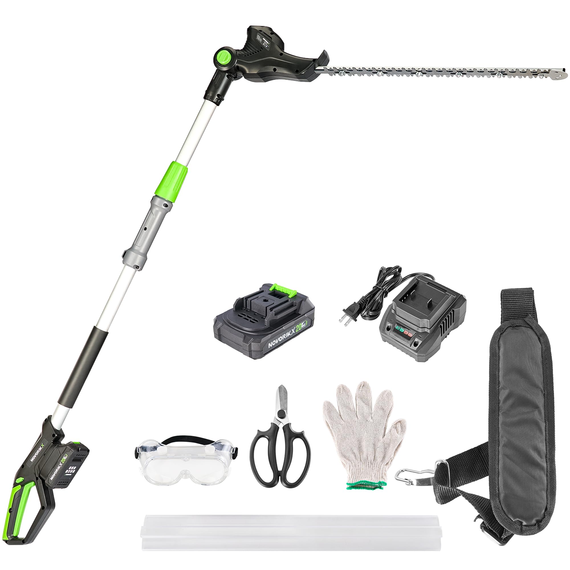 NovorikX Stab-Heckenschere, kabellos, 20 V, mit batteriebetriebener 50,8 cm elektrischer Heckenschere, 3 m Reichweite, mit Verlängerungsstange, mehrere Winkel zum Beschneiden von Sträuchern