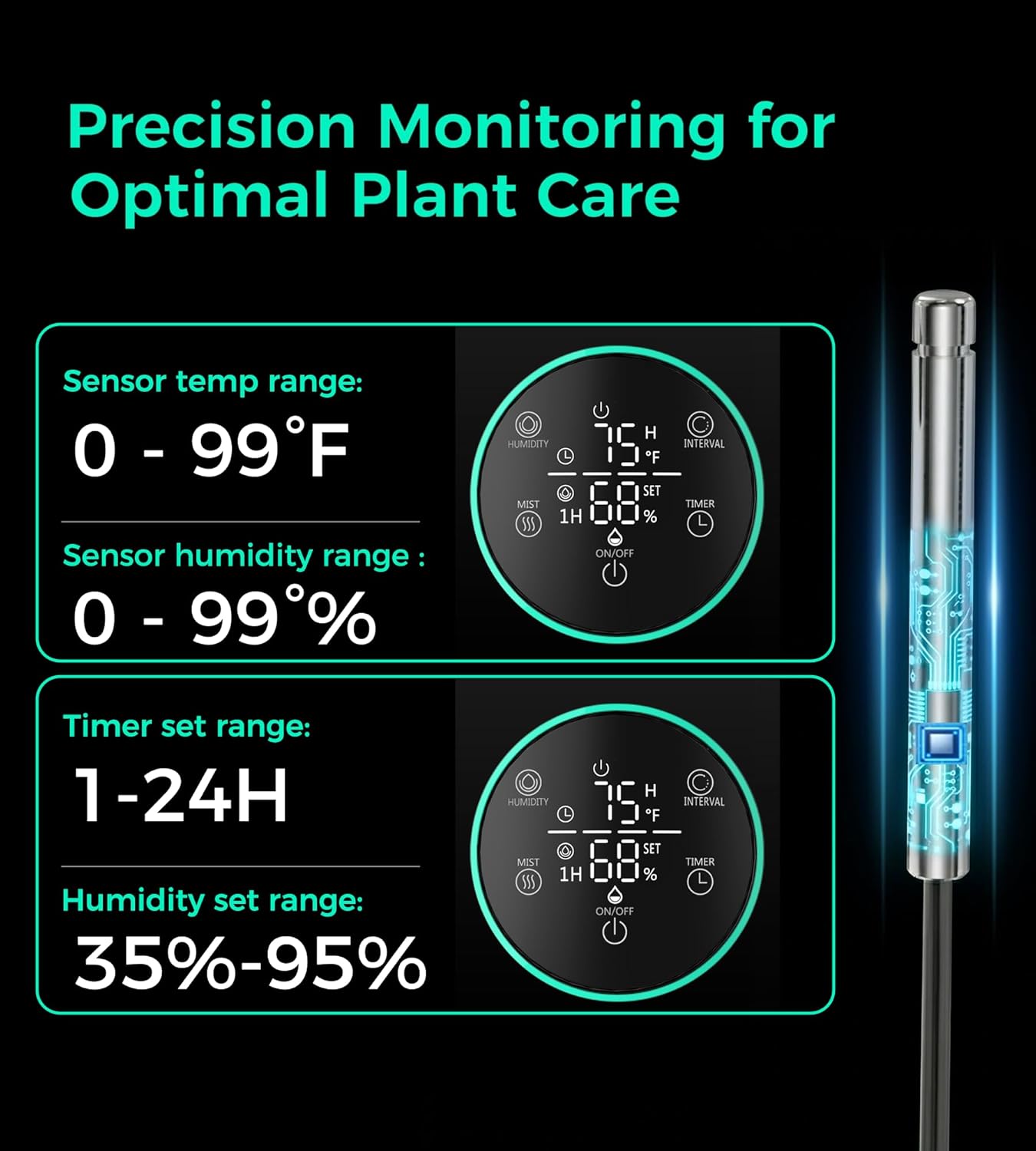 6L/1.59Gal Plants Humidifier, Reptile Fogger Mister with Precise Temp & Humidity Probe/Expandable Hose, Smart Humidifier for Grow Tent, Mushroom, Houseplants, Reptile Tank 24H Timer