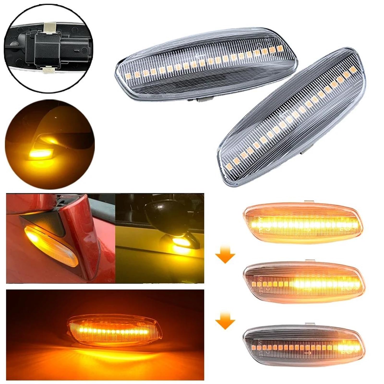 Generico Freccia Laterale Auto Per Citroen C3 C4 C5 DS3 DS4 Luce di posizione laterale a LED dinamica 6325G5, 6325G6(Crystal white)