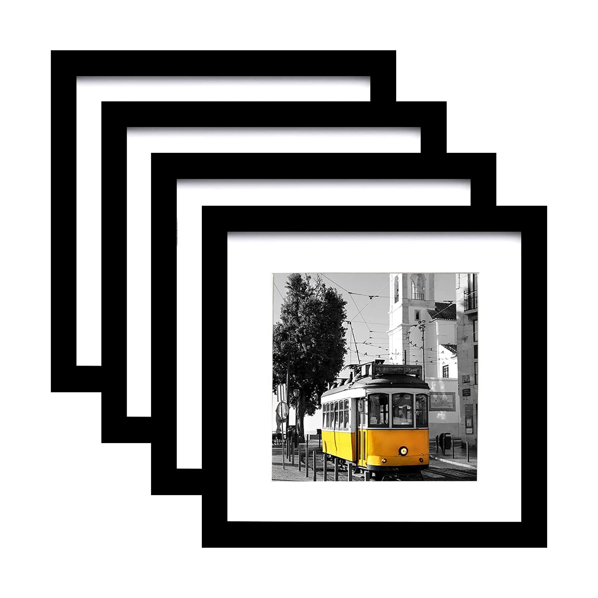 Photo 1 of Picrit 16x16 Picture Frame Set of 4, Made of High Definition Real Glass, Display 12x12 with Mat or 16x16 Without Mat, Photo Frames for Wall Mounting or Table Top Display, Black Black 16x16