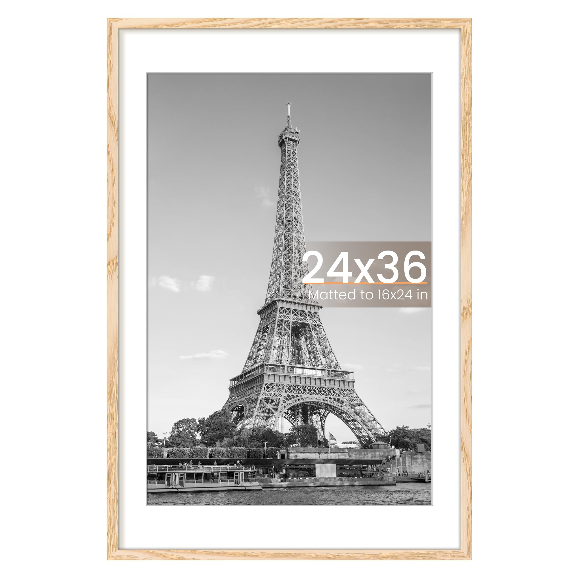 upsimples 24x36 Poster Frame, Display Pictures 20x30 with Mat or 24x36 Without Mat, Wall Hanging Picture Frame, Natural, 1 Pack