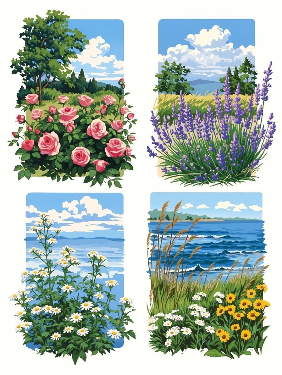 RKFLGEW 14CT Cross Stitch Kits for Adults Seaside Flowers Cross-Stitch Kits for Beginner Or Adults,DIY Easy Counted Needlework Embroidery Set Home Decoration 40x50cm