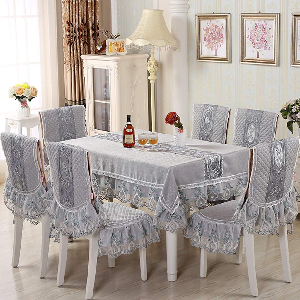 Nappe grande ronde de luxe brodée WENJUN avec parure de chaises assortie