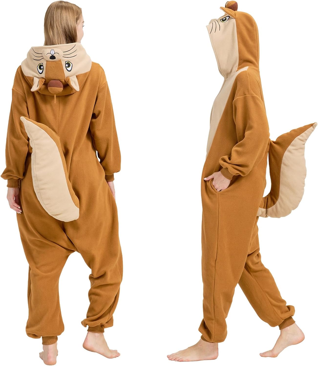 Squirrel Onesie Pajamas for Adults Halloween Costume Animal One-Piece Cosplay - Image 6