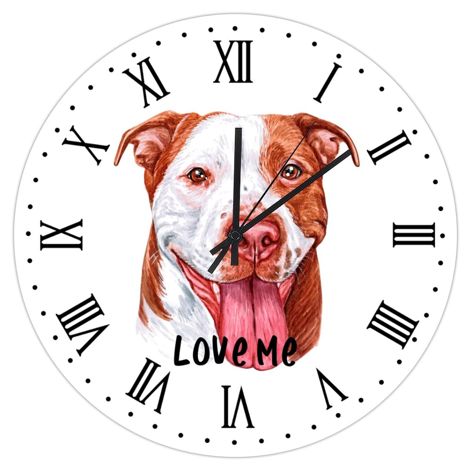 Horloge murale ronde Love Me Bulldog en bois pendule decorative suspendue 38 cm pour maison