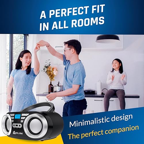 Miniatura 7 de KLIM Reproductor de CD portátil B3 - Nuevo 2023 - Radio FM, CD, MP3, Bluetooth, AUX, USB, luces RGB - CD Boombox - Modo con cable e inalámbrico con