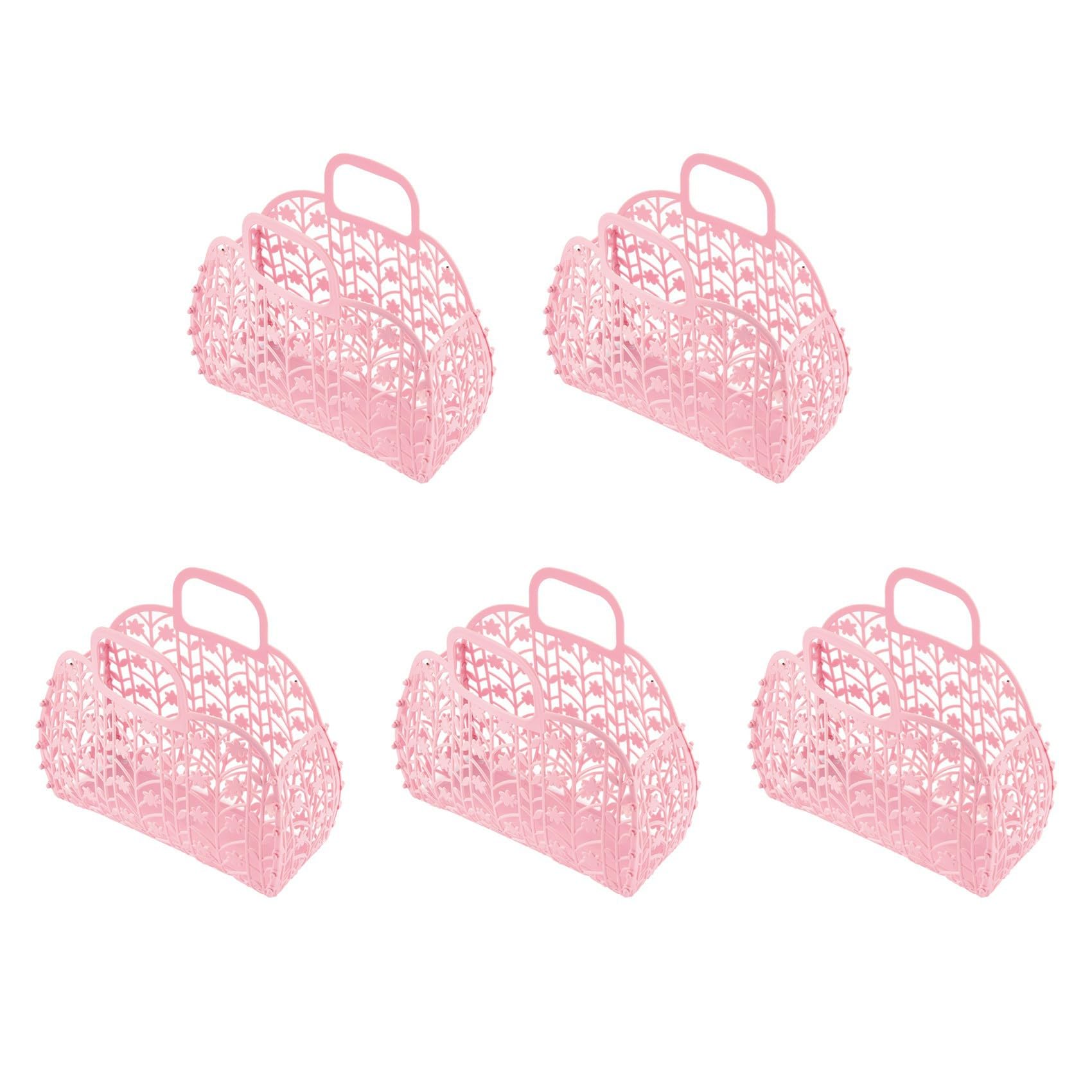 Hndhbfgrt 5X Bathroom Hollow Washing Storage Basket Removable Shower Basket Plastic Bath Basket Shopping Basket Pink