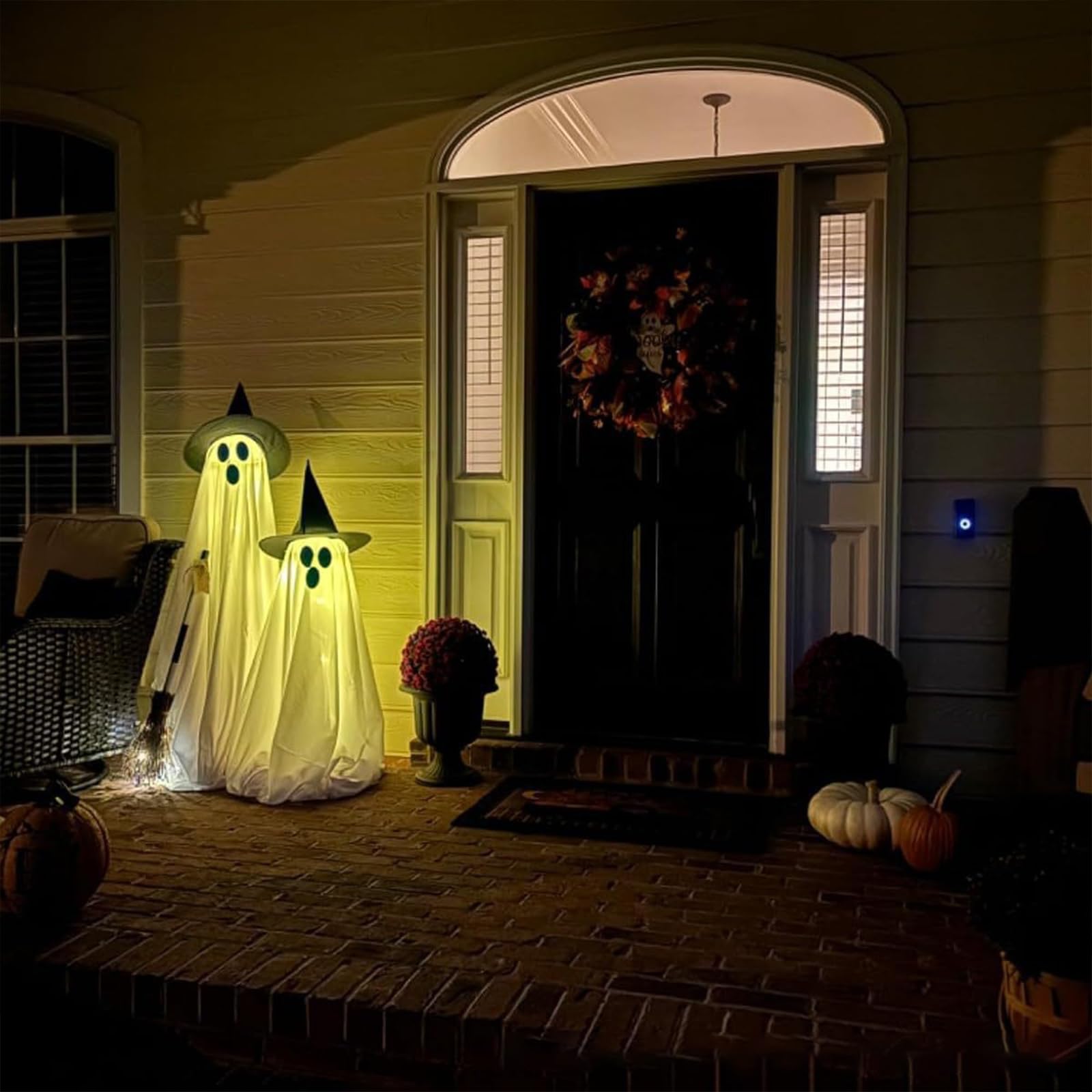 2PCS Sparkling Spooky Ghost Halloween Decorations, Large Standing Outdoor Light up Ghost Decor with Remote for Home, Yard, Porch