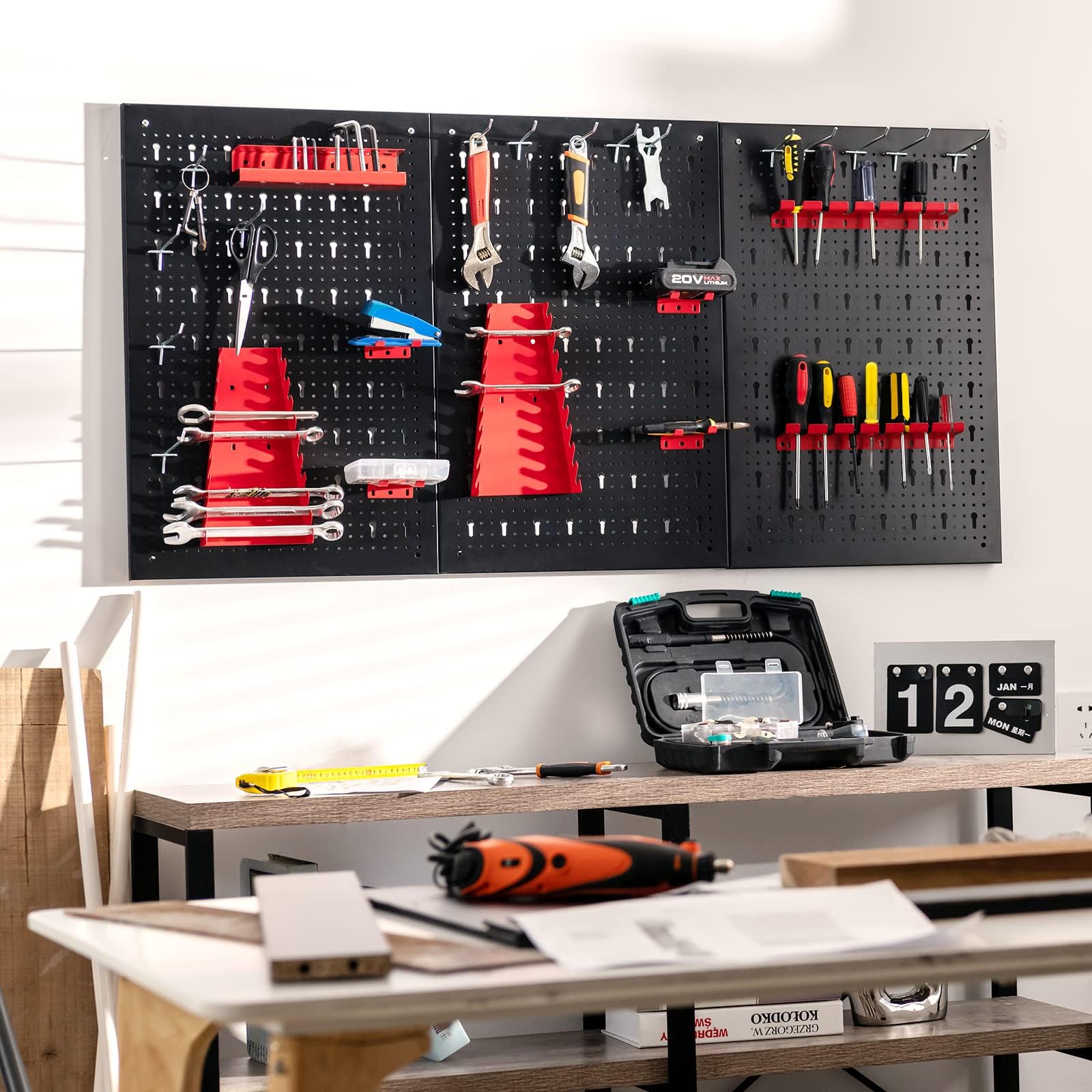 COSTWAY Ścianka narzędziowa zawiera 28 części, 120 x 60 cm, 3 płyty perforowane, idealne do garażu i warsztatu