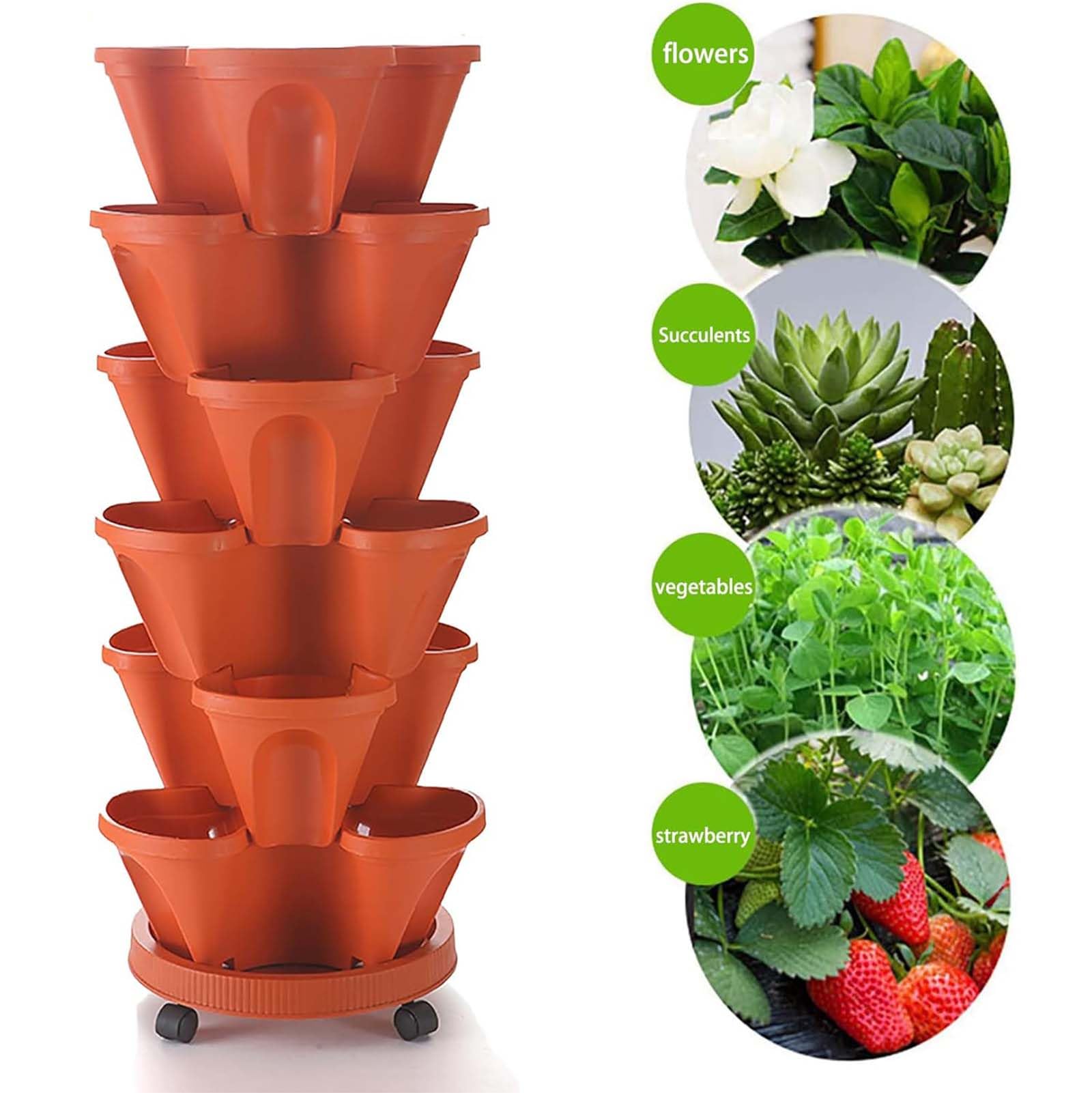 Générique Vertical Jardin Tour Planteur de Fraise Empilable Tour à Fleurs Multicouche Combinaison Verticale Planteur d'herbes à Quatre pétales Pot de Fleur en Plastique avec Plateau