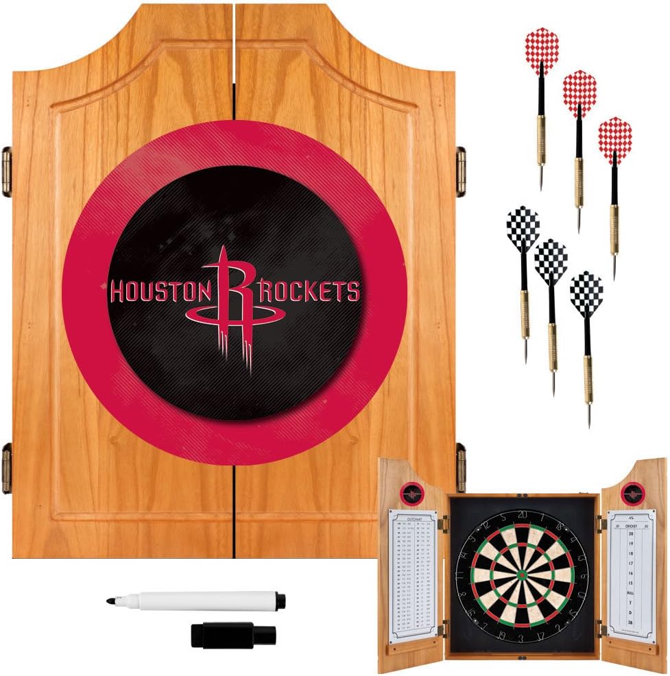 NBA Houston Rockets Wood Dart Cabinet Set : Dartboard Cabinets : Sports & Outdoors
