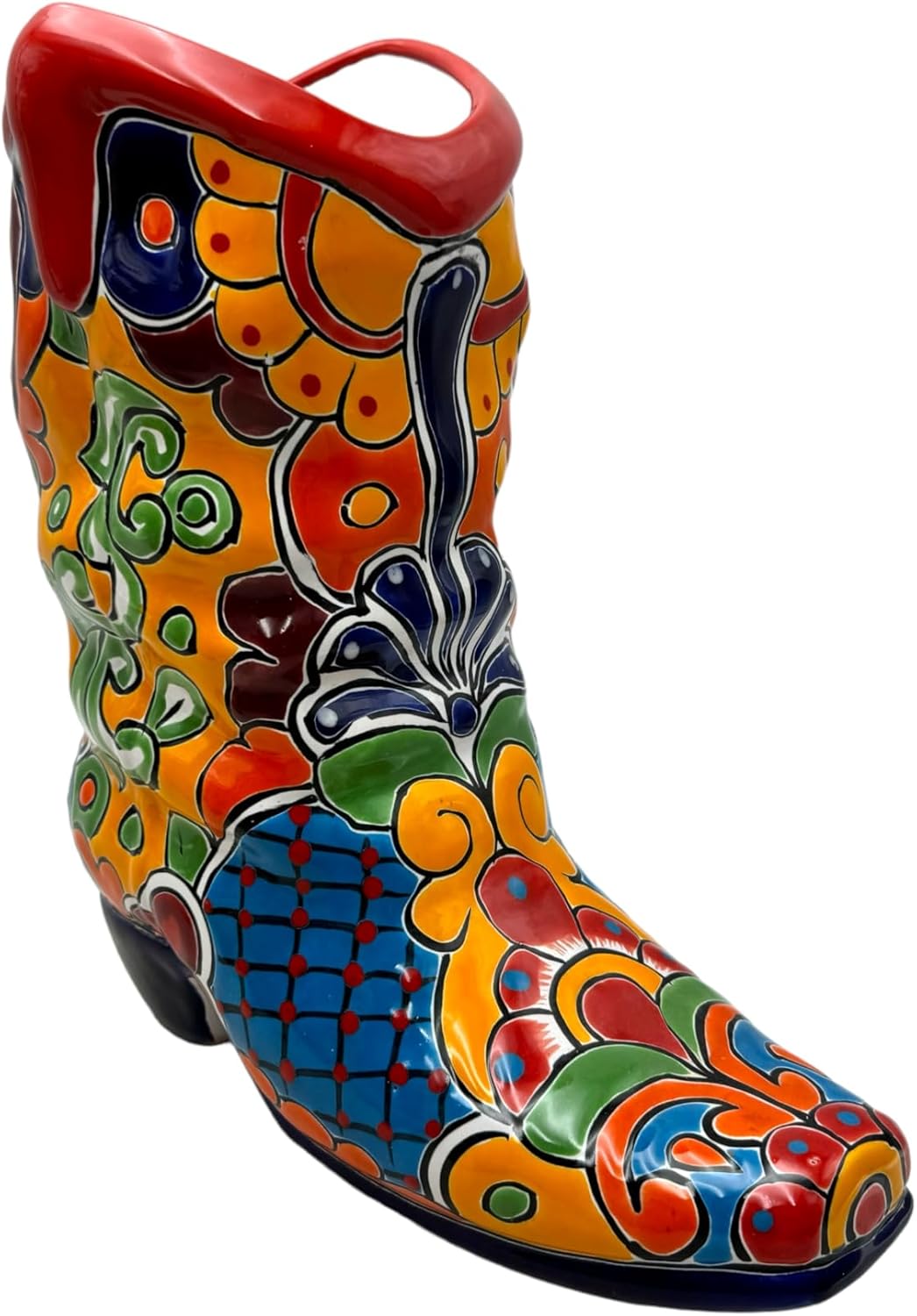 Talavera Boot Planter Pot Mexican Pottery Folk Art Home Decor Hand Painted Handmade Indoor Multicolor Outdoor 13 (Multi 4)