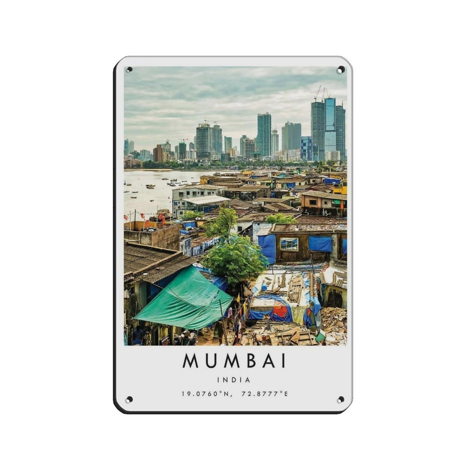 Mumbai Travel, India Poster Tin Sign Vintage Metal Pub Club Cafe Bar Home Wall Art Decoration Poster Retro 8x12inch(20x30cm)