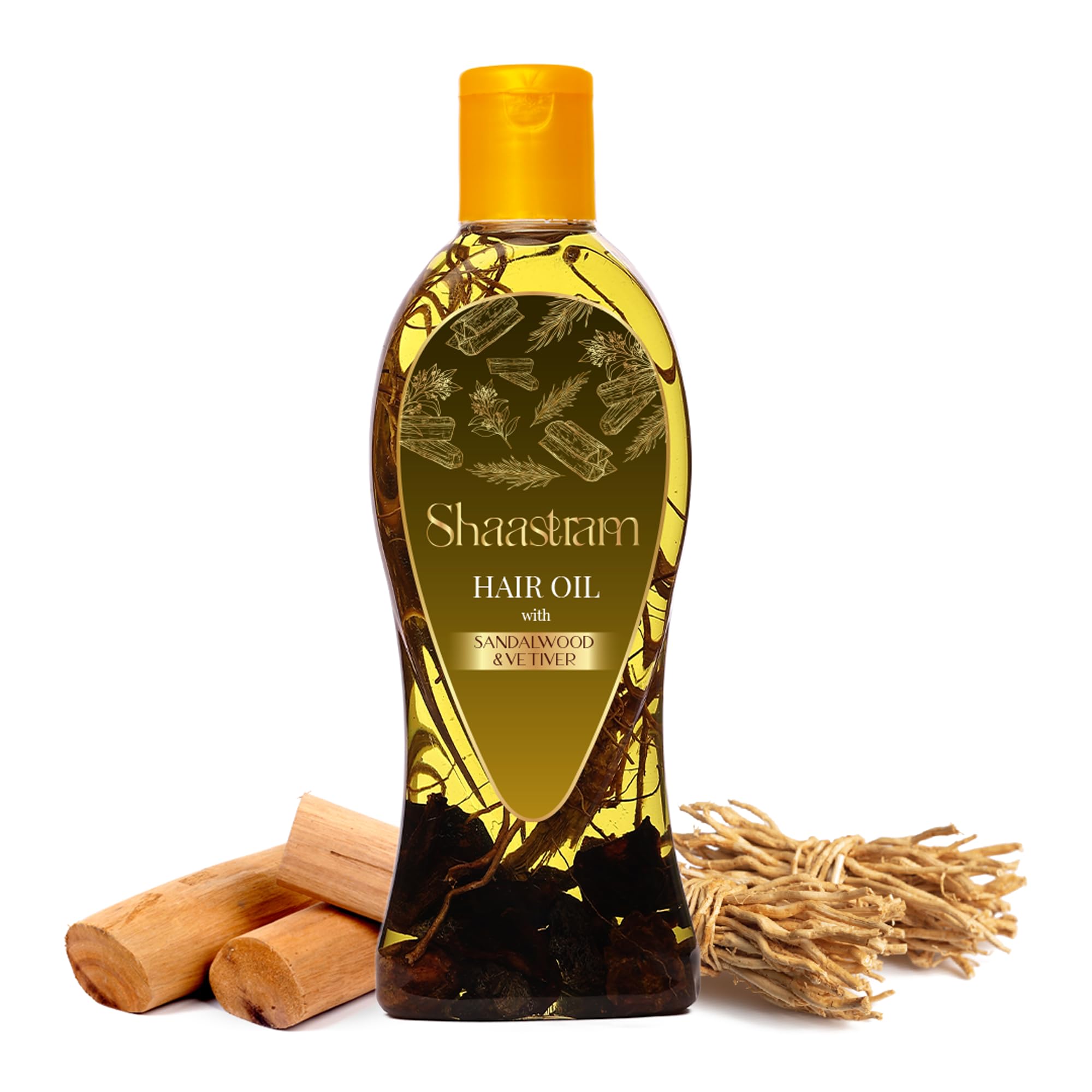 Sandalwood Vetiver Herbal hair oil l Hair Oil with Real Vetiver Roots, Sesame, Brahmi, Ashwagandha Oil Extract & Herbs | Hair Growth, Breakage Control | Natural Hair Care for Men Women 180ml