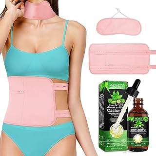Castor Oil Wrap Pack (Castor Oil Included 60ML), Castor Oil Pack Wrap Organic Cotton, Castor Oil Compress Wrap Reusable for Waist and Neck Wrap for Liver Detox, Thyroid, Constipation, Fibroids, Inflammation (Pink)