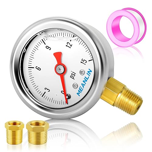 MEANLIN MEASURE 015Psi Stainless Steel 18" NPT 1.5" FACE DIAL, Glycerin Filled Pressure Gauge, Liquid Filled, Water Oil Air, Lower Mount, with 18" x