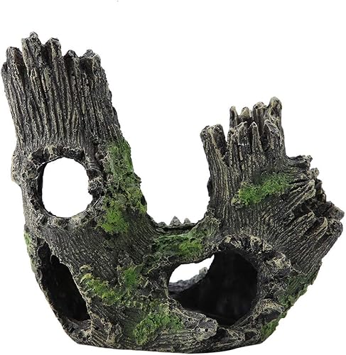 Miniatura 10 de Tronco de árbol de acuario, hueco de paisaje, tocón de madera, decoración de resina, escondite, cuevas, rocas, decoración, pecera, agujero, piedra,