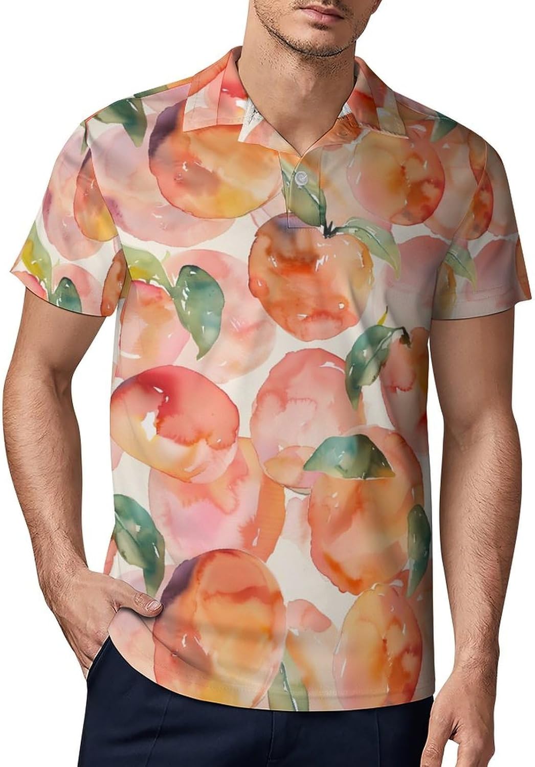 Peach Watercolor Novelty Men's Short Sleeve Shirt Golf Tennis Shirts Work T-Shirt Sport Tee
