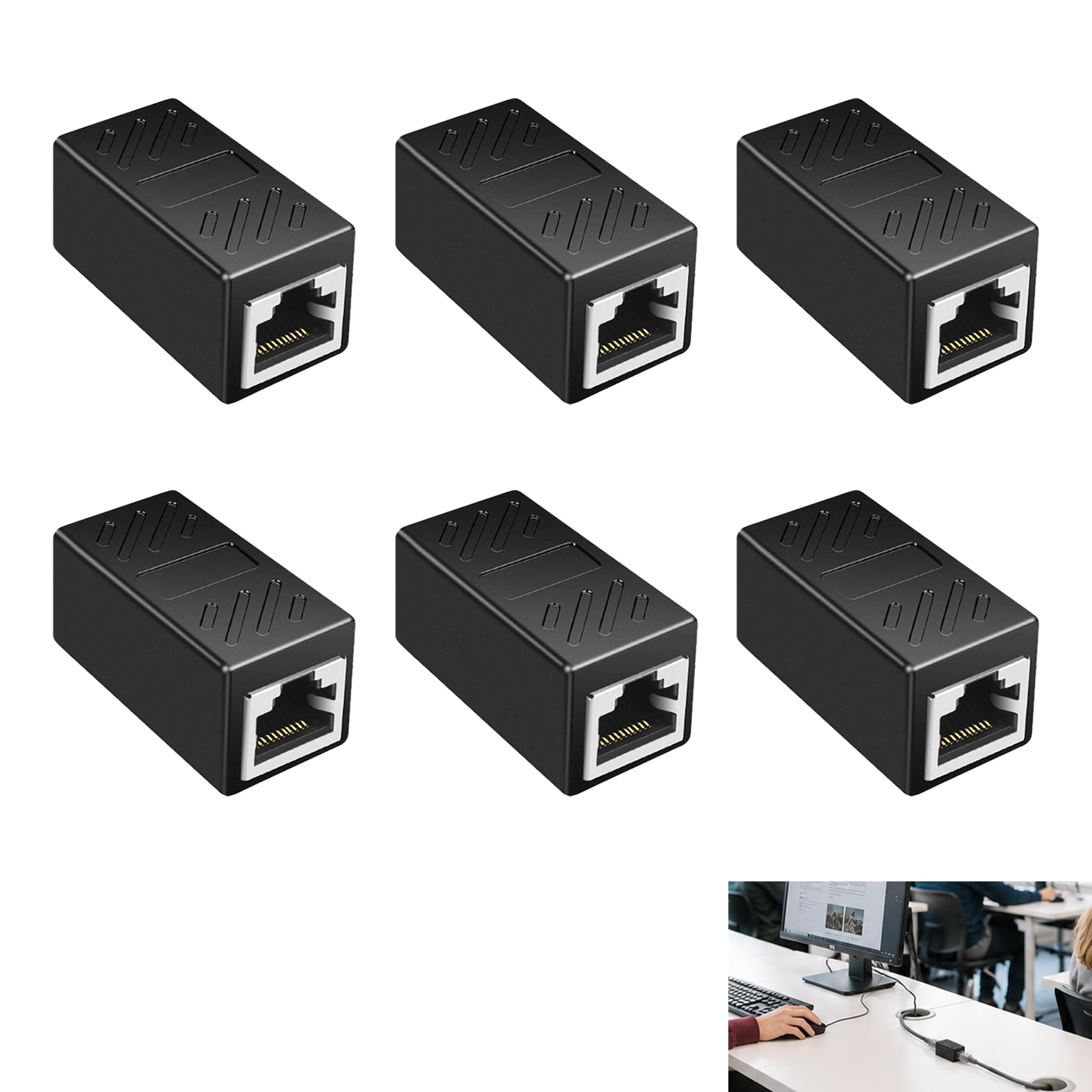 6 Stück RJ45-Koppler weiblich, Ethernet-Anschluss, Verlängerung, Adapter, Ethernet-Netzwerk, geschirmt, Cat7, Cat6, Cat5e, Cat5, Anschluss Verlängerung LAN-Kabel, 10 Gbps, RJ45-Anschluss für PC Router