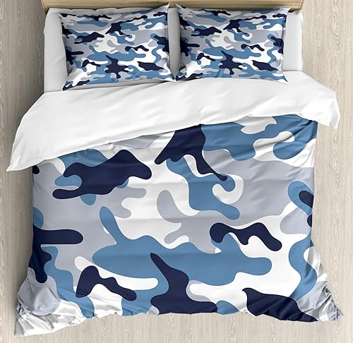 Ambesonne Juego de funda de edredón de camuflaje, ilustración abstracta de colores suaves, diseño de formas surrealistas, arte decorativo, juego de