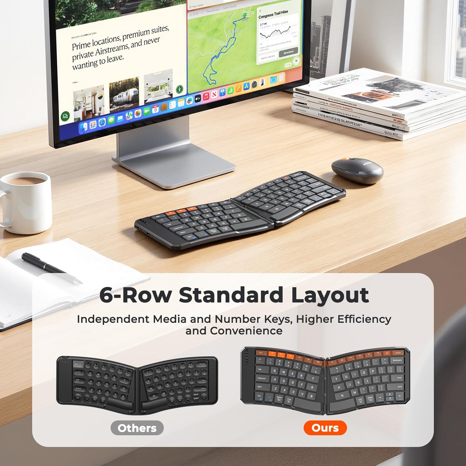 MEETION Ergonomic Foldable Keyboard and Mouse, Portable Bluetooth Keyboard and Mouse for Business Travel, Ultra-Thin Folding Wireless Keyboard Mouse for Windows/Mac/iOS/Andriod, C9880 - Image 2