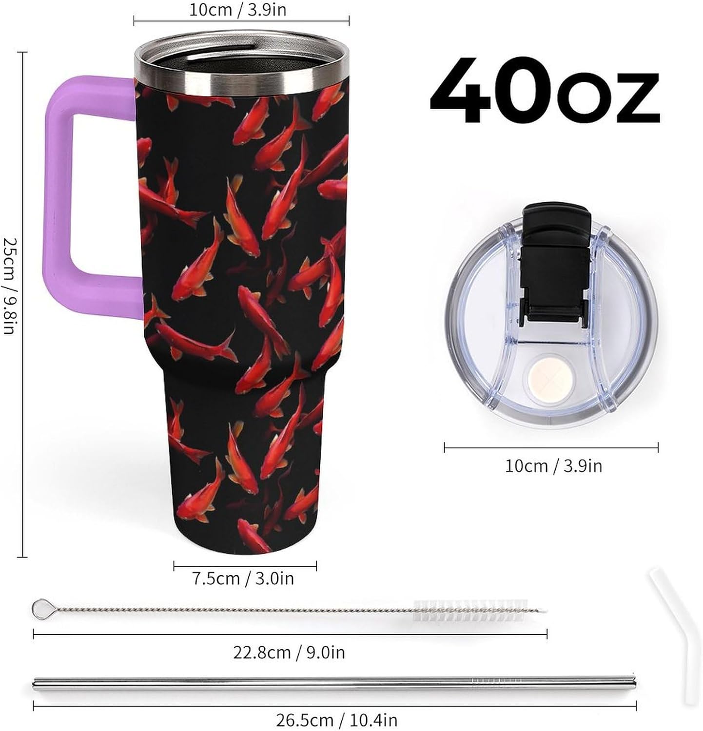 Red Salmon Fish Funny 40 Oz Tumbler with Handle and Straw Lid Stainless Steel Travel Mug for Hot Cold Beverages