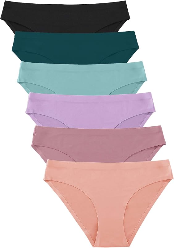 FINETOO Paquete de 6 Ropa Interior Hipster Sin Costuras No Show bombacha Invisibles Ropa Interior de Bikini Elástica Suave XS-XL