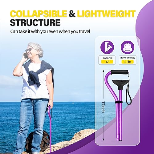 Vista 32 de BeneCane Bastón ajustable con mango acolchado suave compensado para hombres y mujeres, base de estabilidad extra ligera, cómoda, ayuda de movilidad