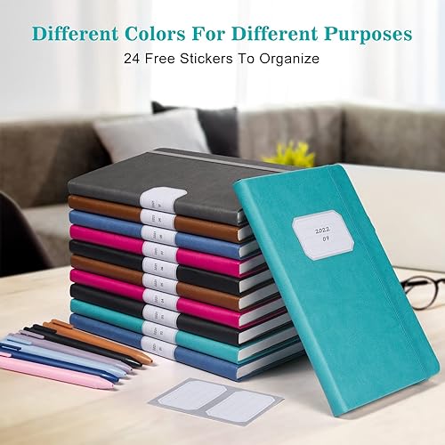 Miniatura 6 de OMEYA Paquete de 12 cuadernos de diario, cuadernos clásicos de tapa dura con papel grueso de alta calidad de 120 GSM, diario de piel sintética con