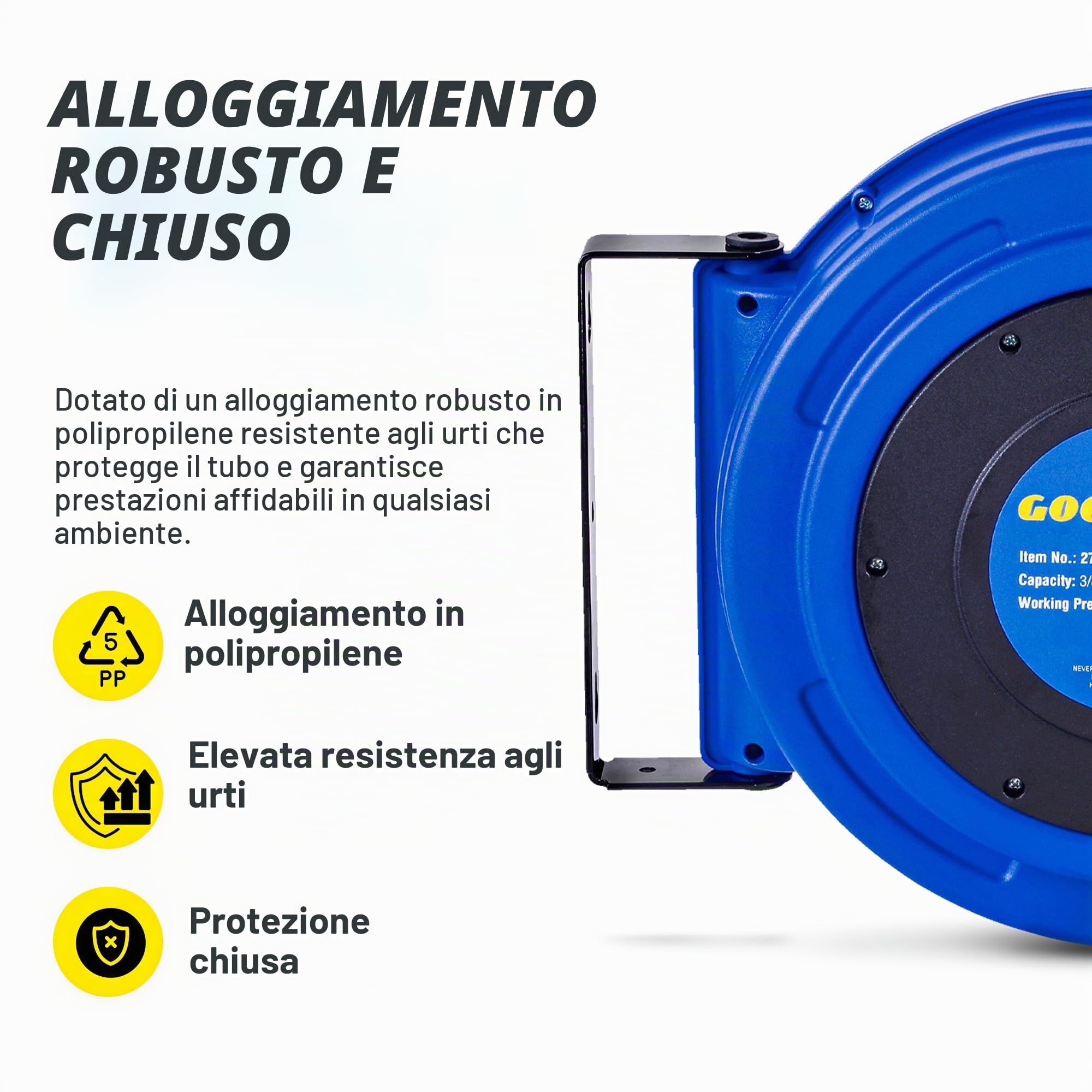 Goodyear retrattile compressore d'aria/acqua avvolgitubo, max. 300psi (3/8" x 65 ft) hybrid polymer tubo