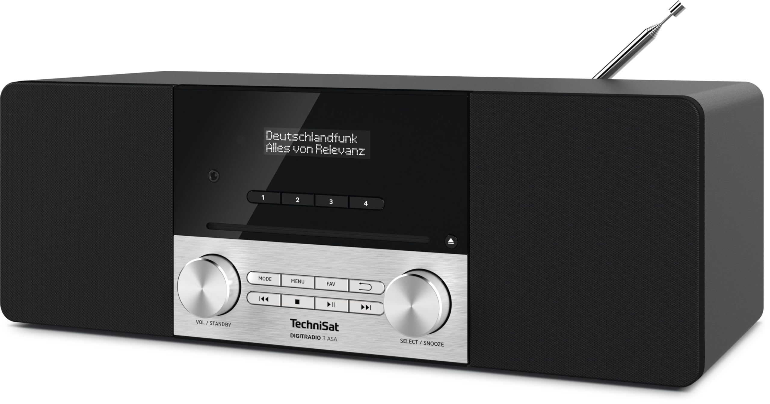 TechniSat Digitradio 3 ASA – Stereo DAB+ kompaktowy zestaw z automatycznym alarmem bezpieczeństwa (UKW, odtwarzacz CD z funkcją Resume, Bluetooth, USB, AUX-In, gniazdo słuchawkowe, wyświetlacz OLED