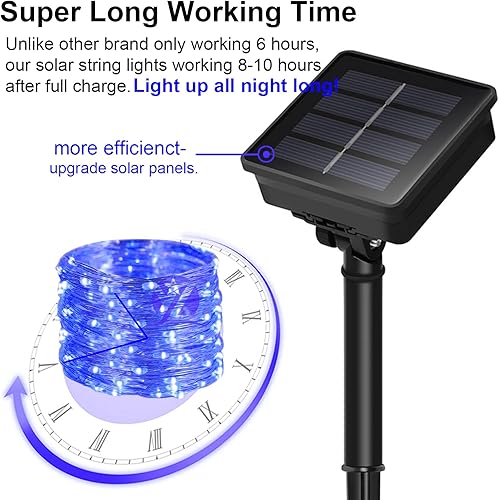Miniatura 2 de YAOZHOU Guirnalda de luces solares azules de Navidad para exteriores, impermeables, paquete de 200 luces LED en total, 66 pies, 8 modos de luces de