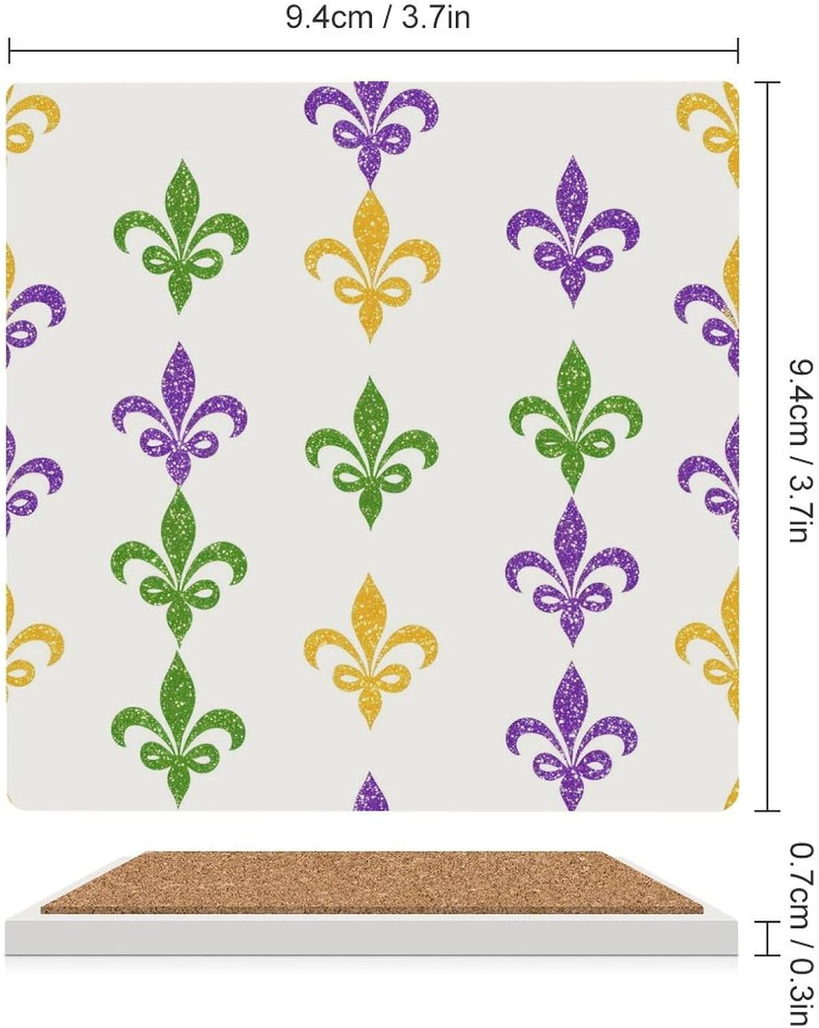 Mardi and Gras Fleurde-Lis Coasters for Drinks Square Table Coasters Set Cup Mats with Cork Base